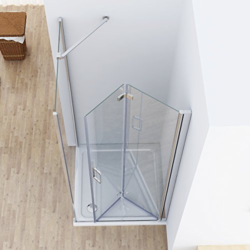 MIQU Duschkabine 90x75 cm Eckeinstieg Falttür Duschabtrennung, 90 Faltbar Duschtür mit 75 Seitenwand 6mm NANO ESG Glas Duschwand Höhe 185cm, Drehfalttür Komplett Dusche ohne Duwchwanne