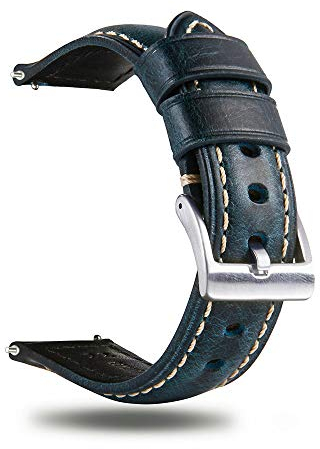 Berfine Quick Release Rindsleder Uhrenarmband 22mm, Vintage Retro Pull-Up Leder Uhrenband, Ersatzarmband für Damen Herren Uhr und Smartwatch, Dunkelblau