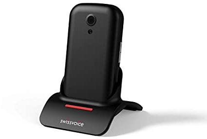 SWISSVOICE S24 Black Big Button Mobile Phones for Elderly - Simple Mobile Phone with Charging Dock - Non Smart Mobile Phones - Flip Phones for Elderly