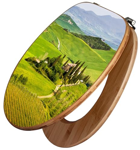 banjado Design WC Sitz Bambus 45x37,5cm - Toilettendeckel - Toilettensitz Bambus - hochwertiger Klodeckel - WC-Sitz Universal für alle gängigen Toiletten - Motiv Toskana