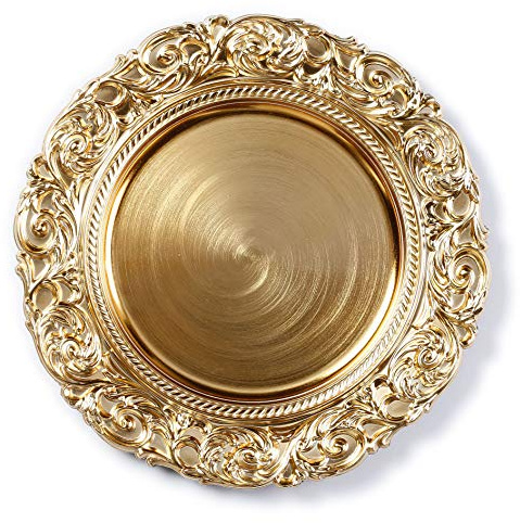 Inge-glas Dekoteller Silber Gold rot gestanzter Rand 33cm Kunststoff Dekoschale wählbar (Dekoteller Gold prunkvoll)