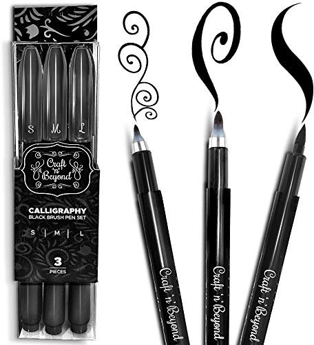 Craft 'n' Beyond Kalligraphie Pinselstifte 3 Stück Kleine, Mittel und Groß Marker für Handlettering, Kunst Zeichnen, Skizzieren, Scrapbooking, Schreiben, Journaling - Anfänger Kit mit farbechter