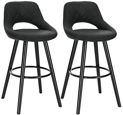 WOLTU Barhocker 2er Set, Barstuhl Küchenhocker Thekenhocker, Hocker mit Rückenlehne Fußstütze, aus Holz Stoffbezug, für Bar Küche Theke Restaurant Café, Anthrazit, BH291an-2