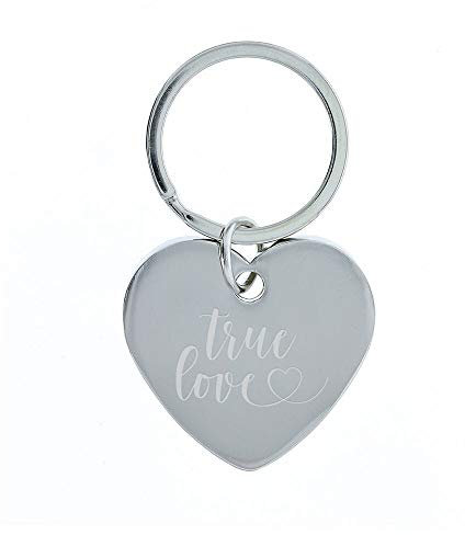 STEMPEL-FABRIK Herz Schlüsselanhänger - True Love - Silberglänzend - Metall - Geschenkidee mit Gravur auf der Vorderseite - Jahrestag - Geburtstagsgeschenk
