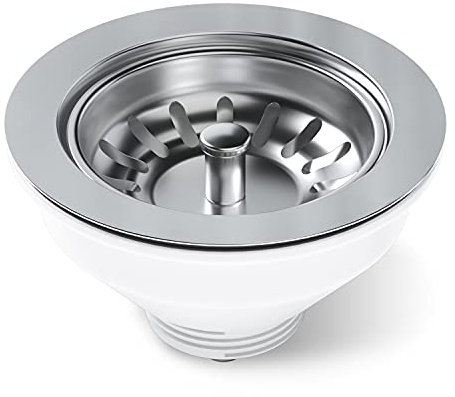 AQUADE 6046 Siebkorbeinsatz 114mm Siebkorbventil 3 1/2 Ablaufgarnitur Siebkorb Korbventil Stößelventil Unverschließbar Siebkörbchen für Küchenspüle Spüle…, Edelstahl, Kunststoff