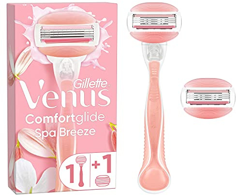 Gillette Venus Comfortglide Spa Breeze Rasierer Damen, Damenrasierer + 2 Rasierklingen mit 3-fach Klinge, Frauen Geschenk