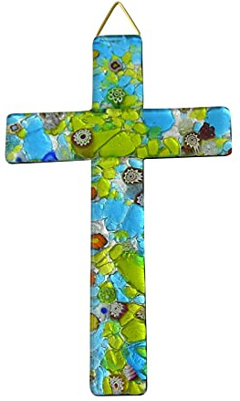 KVN Kreuz Murano-Glas ca.14,5x9cm blau/grün