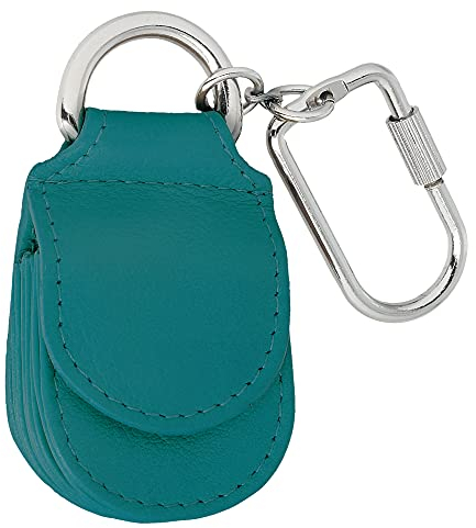 MANAGE Schlüsselanhänger Leder Türkis für Münzen Schlüssel Schlüsselring Karabiner - Keychain Autoschlüsselanhänger klein Echtleder Damen Herren mini kleingeldbörse (Türkis)
