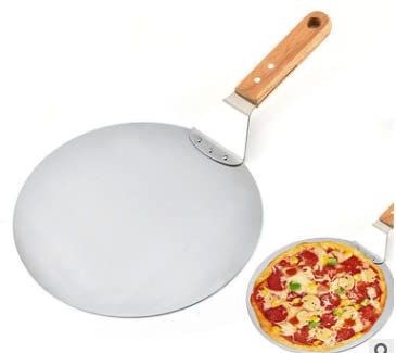 Pelle à pizza ronde en acier inoxydable avec poignée en bois pour la cuisson de pizzas et pains faits maison 43,5 x 25,5 x 5 cm