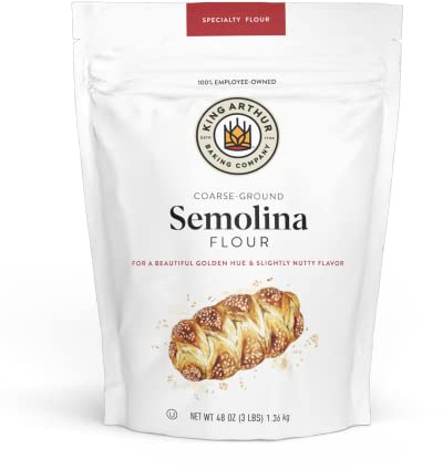 King Arthur Premium Semolina Flour: Coarse Ground, High Protein Durum Wheat for Perfect Pasta, Pizza, and Bread Making - Kosher, 3 lbs Resealable Bag, USA-Grown Wheat, Versatile Baking Ingredient