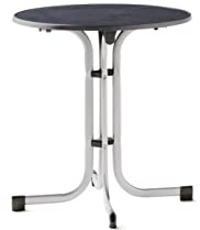 SIEGER Klapptisch mit MECALIT®-PRO Tischplatte, Gestell Graphit, Tischplatte Marmor Schiefer anthrazit ca. 70 cm Ø