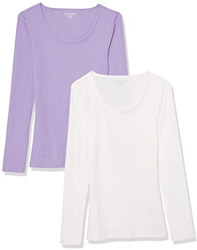 Amazon Essentials Women's Slim-Fit Ribbed Scoop Neck Jumper (Available in Plus Size), Pack of 2