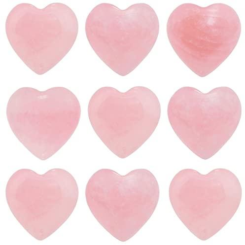 KYEYGWO 10 Stück Mini Rosenquarz Kristall Herz Handschmeichler Edelstein Set, 1,5 cm Herzförmige Pocket Stein Liebe Dekorative Steine Glücksstein für Schmuckherstellung, DIY Handgefertigt Craft