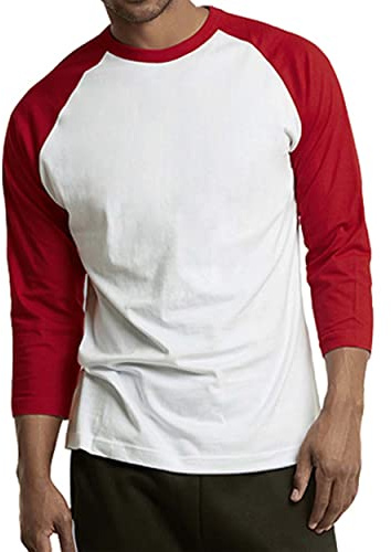 BasicList Men's Raglan Baseball T-Shirt - 3/4-Red/White, Medium