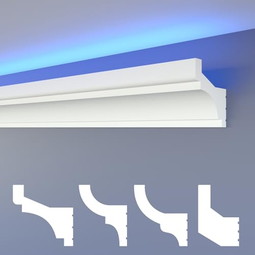 HEXIMO LED Stuckleisten klassisch, XPS Styropor indirekte Beleuchtung Wand & Decke Leisten Lichtleisten Beleuchtung Styropor Deckenleisten (30,6 Meter HLED 3)