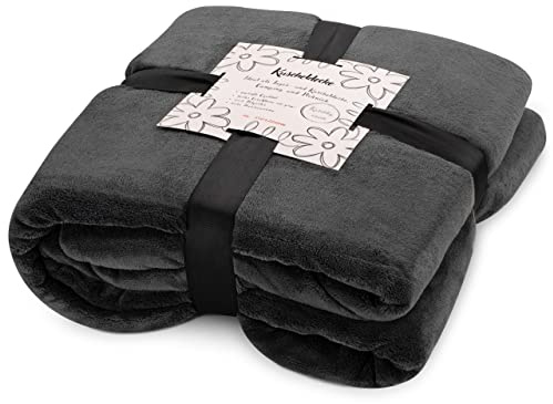 BALOU LIVING Kuscheldecke Flauschig 150x200 cm - Fleecedecke XL Oeko-TEX Zertifiziert - Decke Sofa Sofadecke Tagesdecke Wohndecke, anthrazit