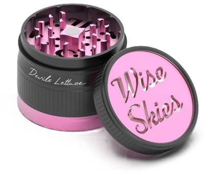 Wise Skies Devil Lettuce 4 Part Grinder Pollen Scraper 63MM Aluminum (Pink)