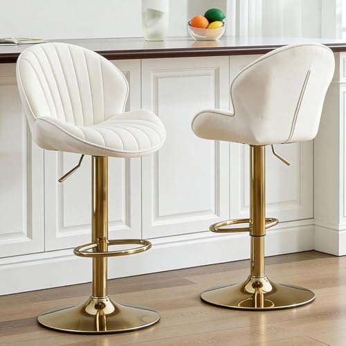 chairus Set di 2 Sgabelli Cucina in Velluto Sgabello da Bar Regolabile in Altezza Sgabelli Imbottiti con Gambe in Metallo Sedia Alta Girevole per Bar/Penisola da Cucina, Beige