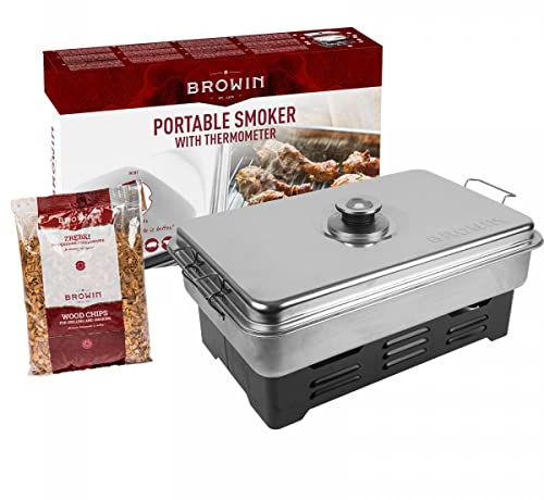 Tischräucherofen mit Thermometer & Räucherspänen – Balkon-Räucherofen, Balkonräucherei, Grill, BBQ