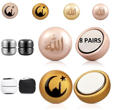Hijab-Magnetnadeln Allah Crescent, 8 Paar Hijab-Magnetnadeln für muslimische Frauen-Boffdock Pinless Magnetische Hijab-Nadeln, No-Snag Mehrzweck-Hijab-Rundmagnete