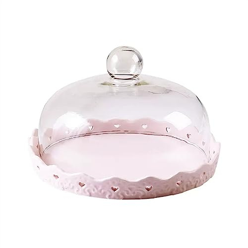 Alzata per Torte Vassoio Dim Sum Semplice e alla Moda Vassoio for Torte for Pane Vassoio for Snack for Frutta Coperchio in Vetro Trasparente Alzata per Dolci (Color : Roze, Size : M)