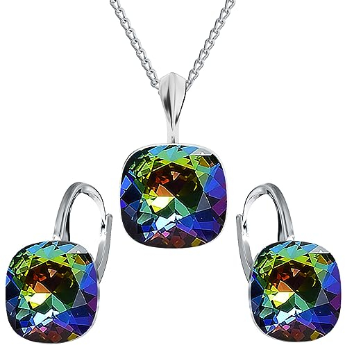 MŚ 1997 MENNICA ŚWIDNICKA Schmuckset Ohrringe Silber 925 mit Halskette Damen Set - Hochwertige Marken Kristalle - Ohrringe mit Kette Geschenk für Frau (Vitrail Medium)