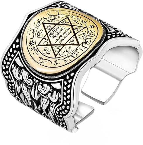 TAKILINGO Anello in argento Sterling 925 con sigillo di Salomone David Of Star modello casual elegante pollice e anello per pollice regolabile anello da uomo accessorio regalo gioielli anello arciere,
