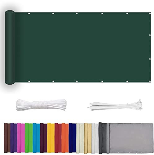 Balkon-Sichtschutz, Beschattungsnetz, 90 x 350 cm, Staubschutz, Sonnenschutz, Stoffplane, wetterbeständiges Oxford für die Seite des Balkons, Garten, Terrasse, dunkelgrün