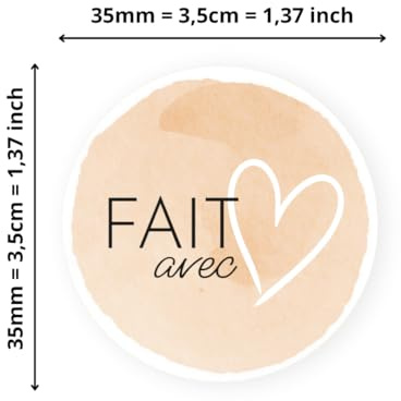 Avery - 140 Etiquettes Fait Avec Amour Rondes Autocollantes - 35 Mm - Papier Recyclé - Fait Avec Amour - 4 Planches A4 De Stickers Pour Entrepreneurs, Smallbusiness, Diy, Scrapbooking.