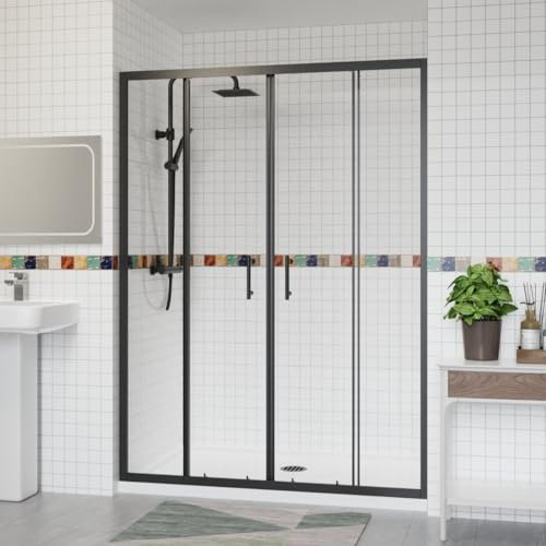Aquariss 1400x1900mm Sliding Double Shower Enclosure for Wetroom Cubicle with 6mm Easy Clean Glass Shower Screen Door Black