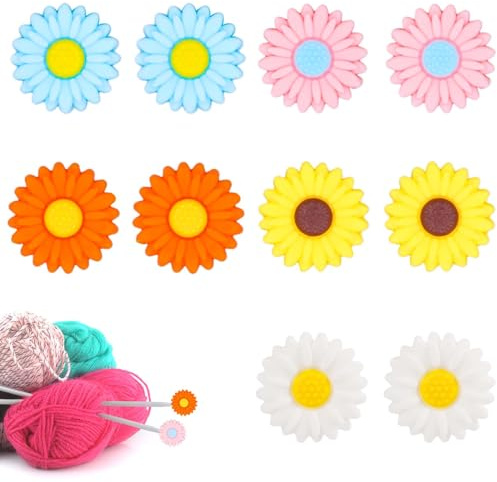 10stk Stricknadelstopper, Niedliche Nadelspitzenschutz Bunte Maschenspitzenkappen Silikon-Nadelendabdeckung Strickzubehör und Zubehör(Gänseblümchen-Stil)