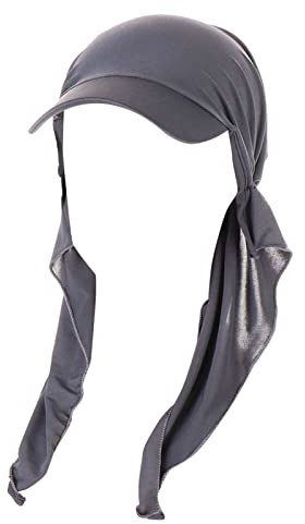 Damen Bandana mit Schirm Haarband Sommer Sonnenhut Kopftuch Visor Strand Cap Bandana Sonnenschutz Mütze Grau Einheitsgröße