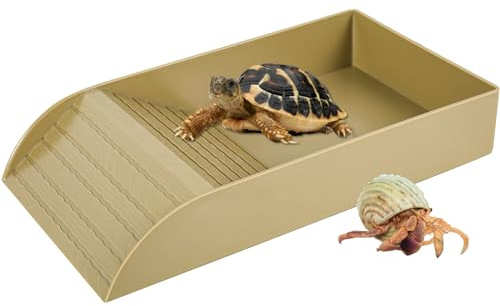 Eummy Tortoise Water Dish 30.5x14.8x5.8cm Tortoise Bath Dish Anti Slip Reptile Pool Bowl with Ramp Reptile Feeding Box Dish Plastic Turtle Food and Water Bowl Tortoise Accessories for Basking Bathing