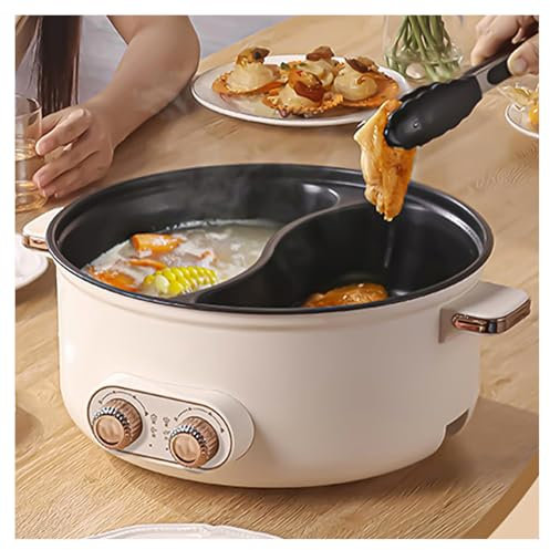 HJXBD888 Appareil A Fondue, Double Interrupteur de Commande Feu à Trois Vitesses 1600 Watts Poele Double Compartiment, Convient Aux FêTes d'anniversaire (avec 2 Filets Non éTanches),7.5L