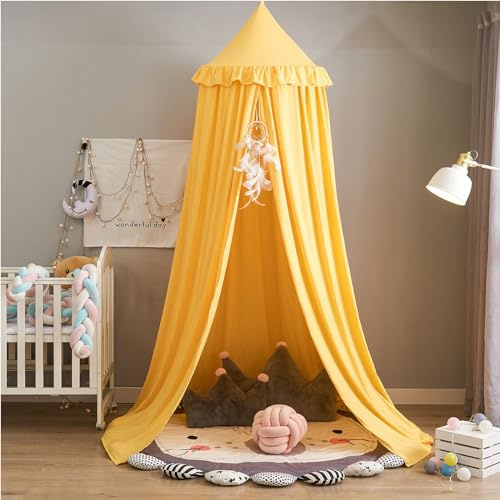 Odot Betthimmel Babybett, Mode Betthimmel Mädchen und Jungen Himmelbett Vorhänge Kinder Baldachin Kinderzimmer Rund Hängende Princess Moskitonetz für Schlafzimmer Babyzimmer (65cm,Gelb)