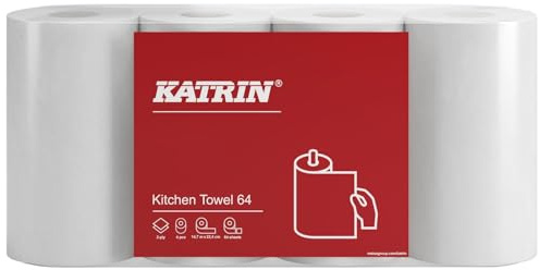 32 Küchenrollen Katrin 87075 | 64 Abrisse je Rolle | 2-lagig | weiß | sehr saugfähig | 22,4 x 23 cm Blattmaß | zertifiziert mit dem EU-Ecolabel | Verpackungseinheit = 8 Beutel a 4 Rollen = 32 Rollen