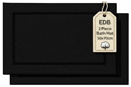 EDB Förpackning med 2 frottéhanddukar badmattor set 100 % bomull maximal absorptionsförmåga snabbtorkande 50 x 70 cm maskintvättbar mjuk 1 000 GSM (svart)