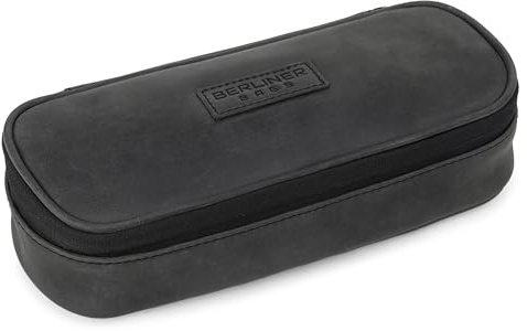 Berliner Bags Federtasche Felix Vintage, Federmappe Leder - Dunkelgrau | Federmäppchen & Federtasche aus Echtleder für Jungen, Stiftschlaufen & YKK-Reißverschlüsse, für Uni und Büro
