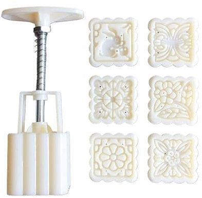 Mooncake Press Molds, Mooncake Mould Press with 6 Stapms,DIY Cookie Press Mid Autumn Festival Decor Cake Cutter Mold,Hand Press Mooncake Press Molds Cookie Stamps Pastry Tool Mooncake Baking Tools