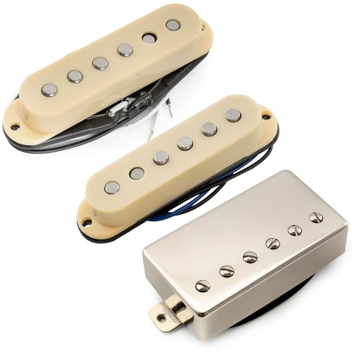 Musiclily Pro ST-60SE Staggered Alnico 5 HSS Tonabnehmer Pickup Set Crème | Single Coil Tonabnehmer und Humbucker, für Strat Style E-Gitarre