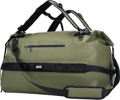 MIER Große wasserdichte Reisetasche Rolltop Dry Rucksack Seesack für Kajakfahren, Rafting, Bootfahren, Schwimmen, Camping, Reisen, Fitnessstudio, Strand, 60 l/80 l, grün, 60L, Sportlich