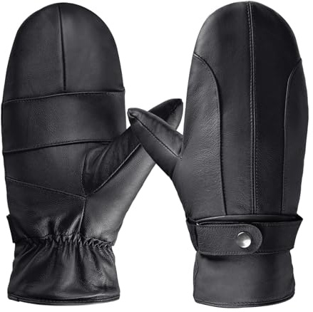 Harssidanzar Damen Lederfäustlinge Winter Lederhandschuhe Wärme Weiches Innenfutter SL027EU,Schwarz,Größe S
