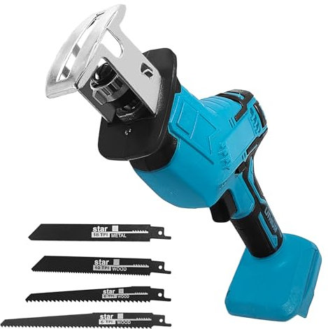 Akku Säbelsäge Reciprosäge kompatibel mit Makita 18V Akku, ideal für Sägearbeit mit Holz, Compact Version, Inklusive 4x Säbelsägeblatt, ohne Akku und Ladegerät
