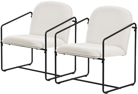 ML-Design 2er Set Sessel Beige, Relaxsessel mit weichem Bezug & schwarzem Stahlgestell, Loungesessel gepolstert mit Arm- und Rückenlehne, Polstersessel für Wohnzimmer, Lehnstuhl Cocktailsessel modern