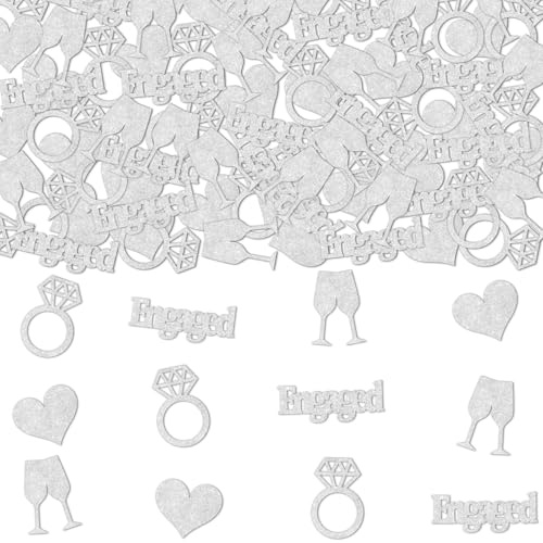 Funmemoir Engagement Party Decorations Silver - 200pcs Engaged Confetti Double Sided Engagement Confetti Silver Diamond Ring Heart Shaped Table Scatter for Wedding Bridal Shower