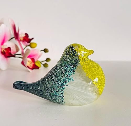 DECRZPB Glasfigur gelber Vogel Spatz Taube handgefertigt mundgeblasenes Kristallglas Briefbeschwerer Glasurkunst für Tischdekoration Heimdekoration