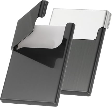 PATIKIL Metallischer Visitenkartenhalter, 2 Stücke Professioneller Visitenkartenhalter Visitenkartenetui Für Männer & Frauen Büro Kredit ID Organisation, Gebürstetes Silber/Schwarz