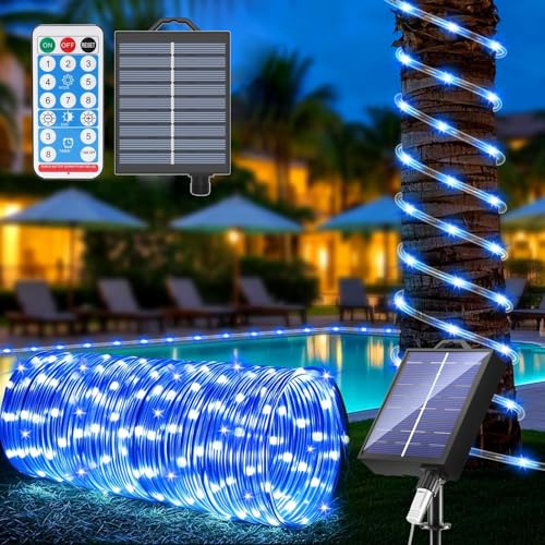 Kousee Solar Lichterkette 22m mit 200 LEDs – IP65 wasserdichter Lichterschlauch für Außen, 8 Beleuchtungsmodi, solare Dekorationsbeleuchtung für Garten, Baum, Terrasse, Party & Weihnachtsdeko (blau)