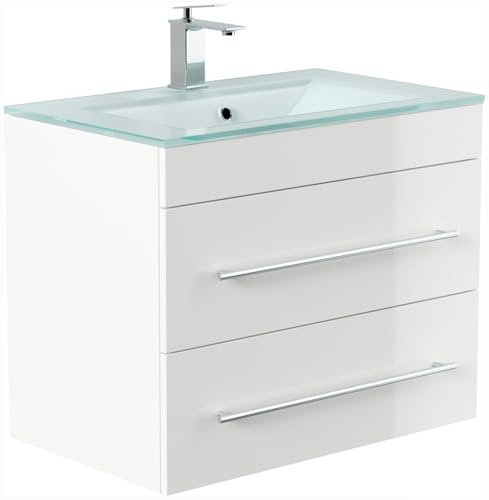 Badmöbel Vitro 750 mit Glaswaschbecken SoftClose weiss hochglanz