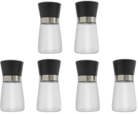 Set di 6 macinaspezie e macinapepe manuale con macina in ceramica regolabile, contenitore in vetro trasparente, per sale, pepe, spezie